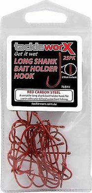 NEW RED BAITHOLDER FISHING HOOK #1 25pk Chemically Sharpened Long Shank - Baiy Holder Hooks