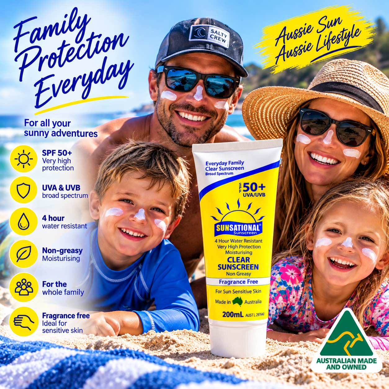 Sunsational SPF 50+ Sunscreen 200mL Tube — B2B