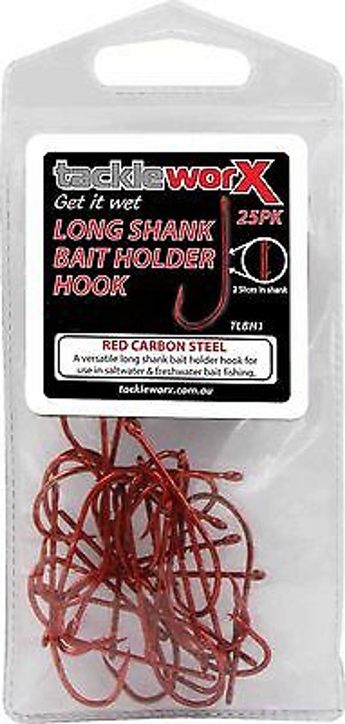 New RED BAITHOLDER FISHING HOOK #2  25pk Chemically Sharpened Long Shank