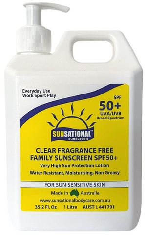Sunsational Clear Fragrance Free Family SPF 50+ Sunscreen 1 Litre Pump Tub
