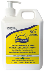 Sunsational Clear Fragrance Free Family SPF 50+ Sunscreen 1 Litre Pump Tub
