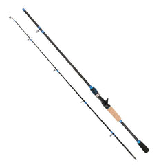Bait cast rod 2.1 meters with cork grip and blue accents, ideal for fishing adventures and reeling in big catches.