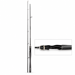 Grandmaster 1.8m carbon spinning rod full length with six guides and reel seat detail