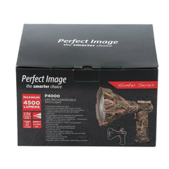 Spotlight box packaging for Perfect Image P4000 4500 lumens LED rechargeable spotlight