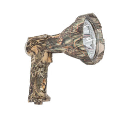 Spotlight for fishing and camping, featuring camouflage design and powerful LED beam.