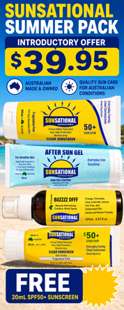 Sunsational Summer Pack introductory offer $39.95 with free 20mL SPF 50+ sunscreen